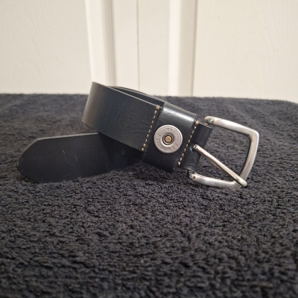 Remington Classic Black Leather Belt -Silver Buckle Bullet Accents- Size 34